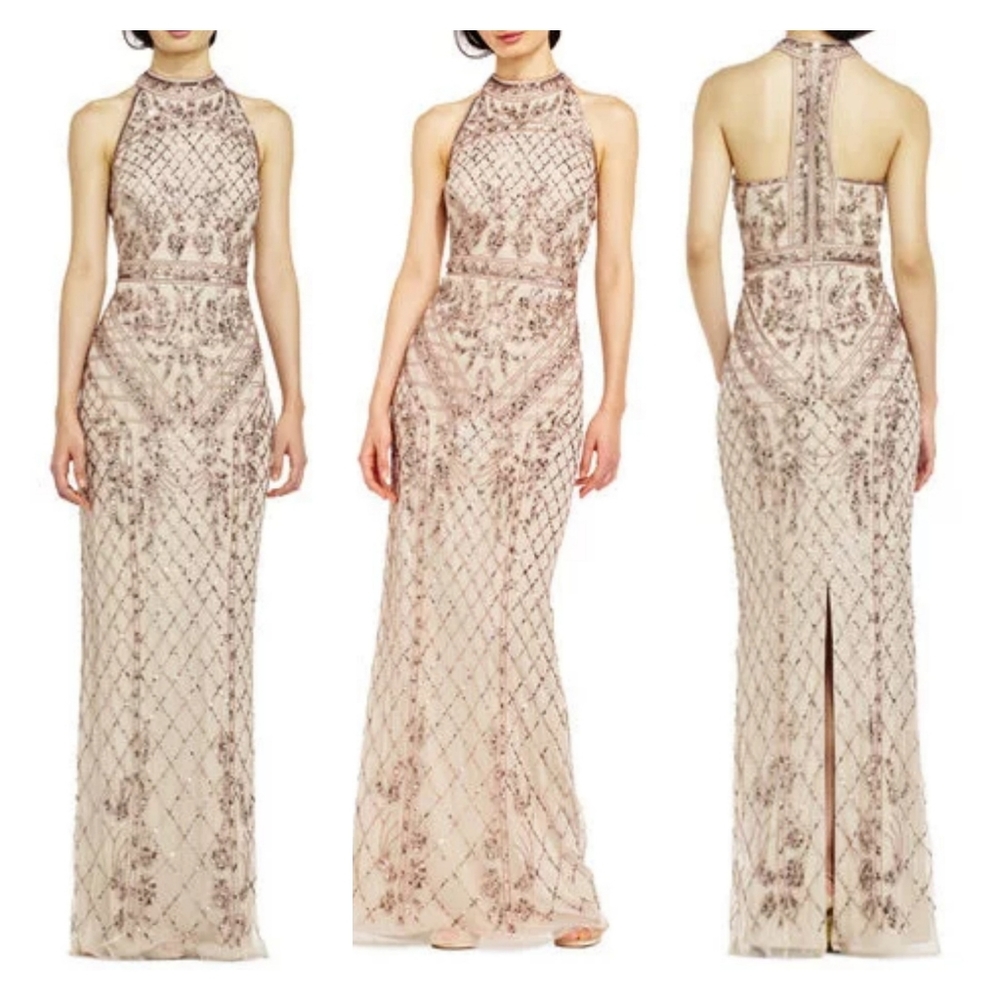 Adrianna Papell Gold Beaded Bridesmaid Dress
